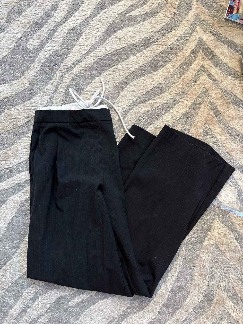 Zara Black Pants with White Satin Waistband